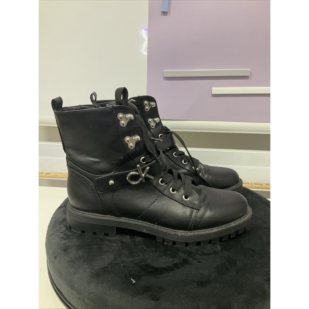 NEW Black Calvin Klein Boots Lace Up Combat women 8.5